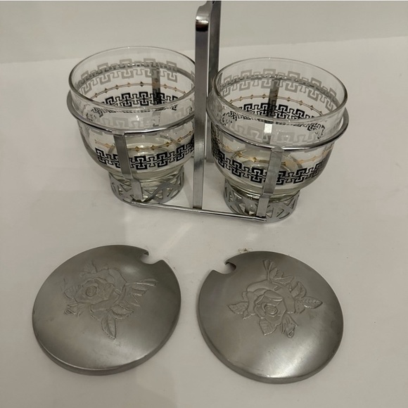 Mid Century Modern glass and metal condiment set - Picture 4 of 6